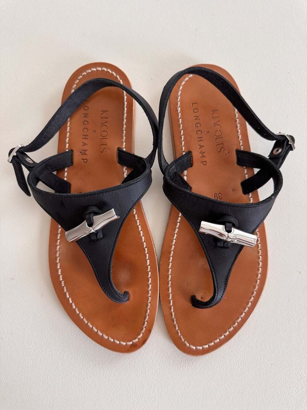 K.Jacques x Longchamp Leather Sandals Size 39 Black